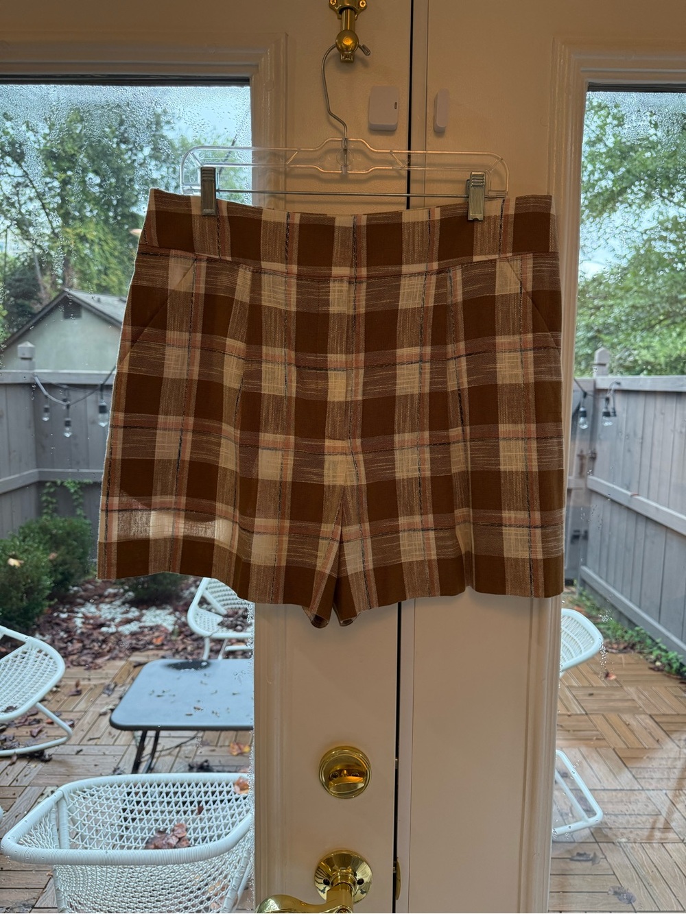 Veronica Beard Brown and Cream Plaid High-Waist Shorts